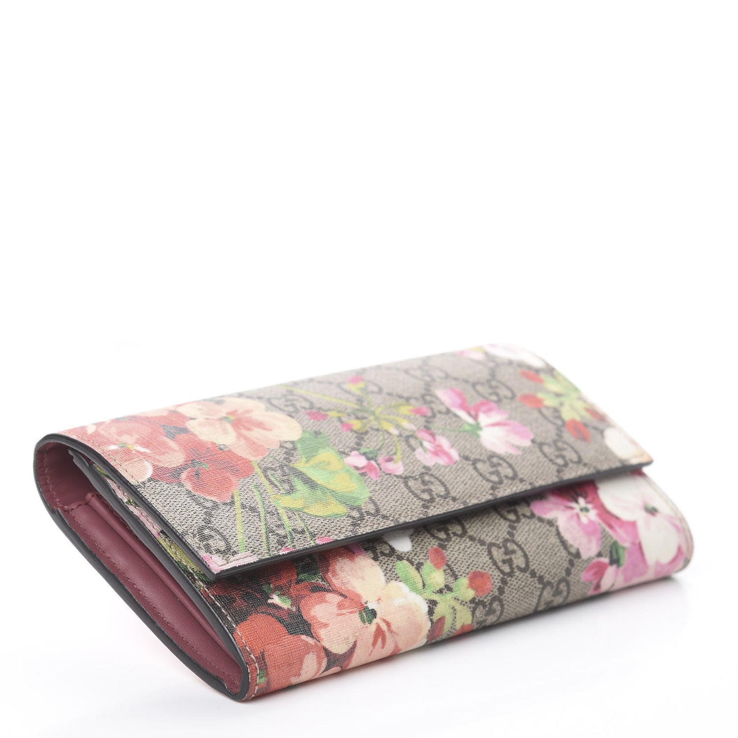 GG Supreme Monogram Blooms Continental Wallet Beige Multicolor Dry Rose