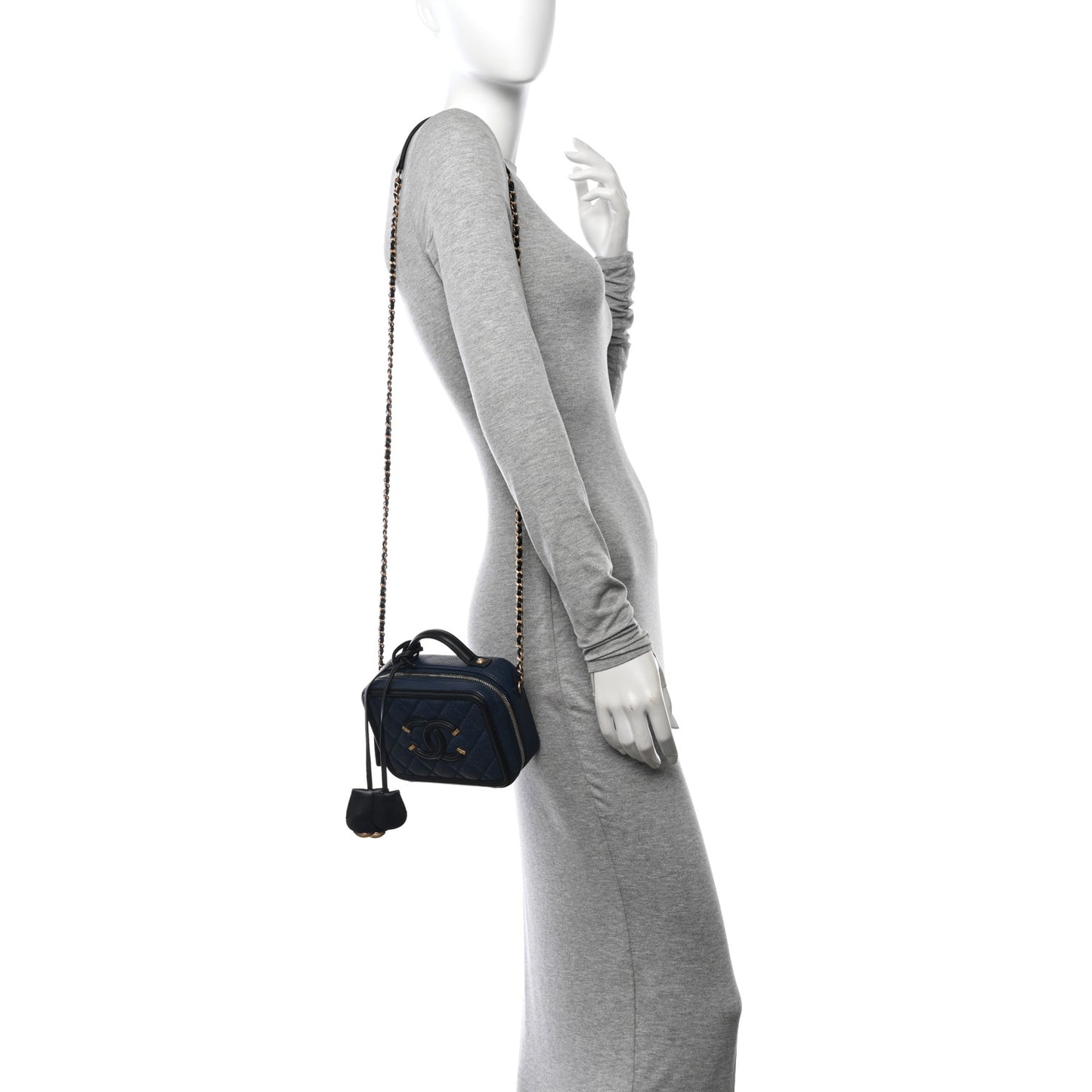 Caviar Quilted Small CC Filigree Vanity Case Navy Black