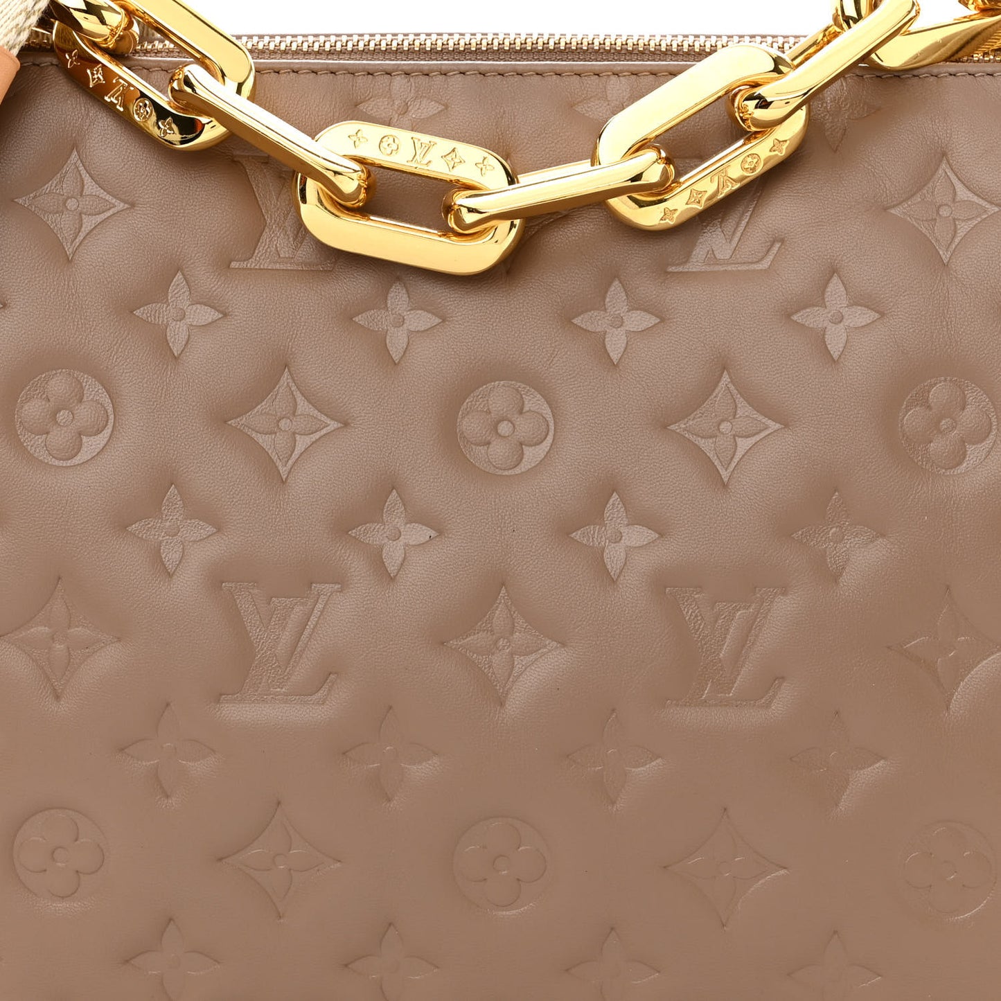Lambskin Embossed Monogram Coussin MM Taupe