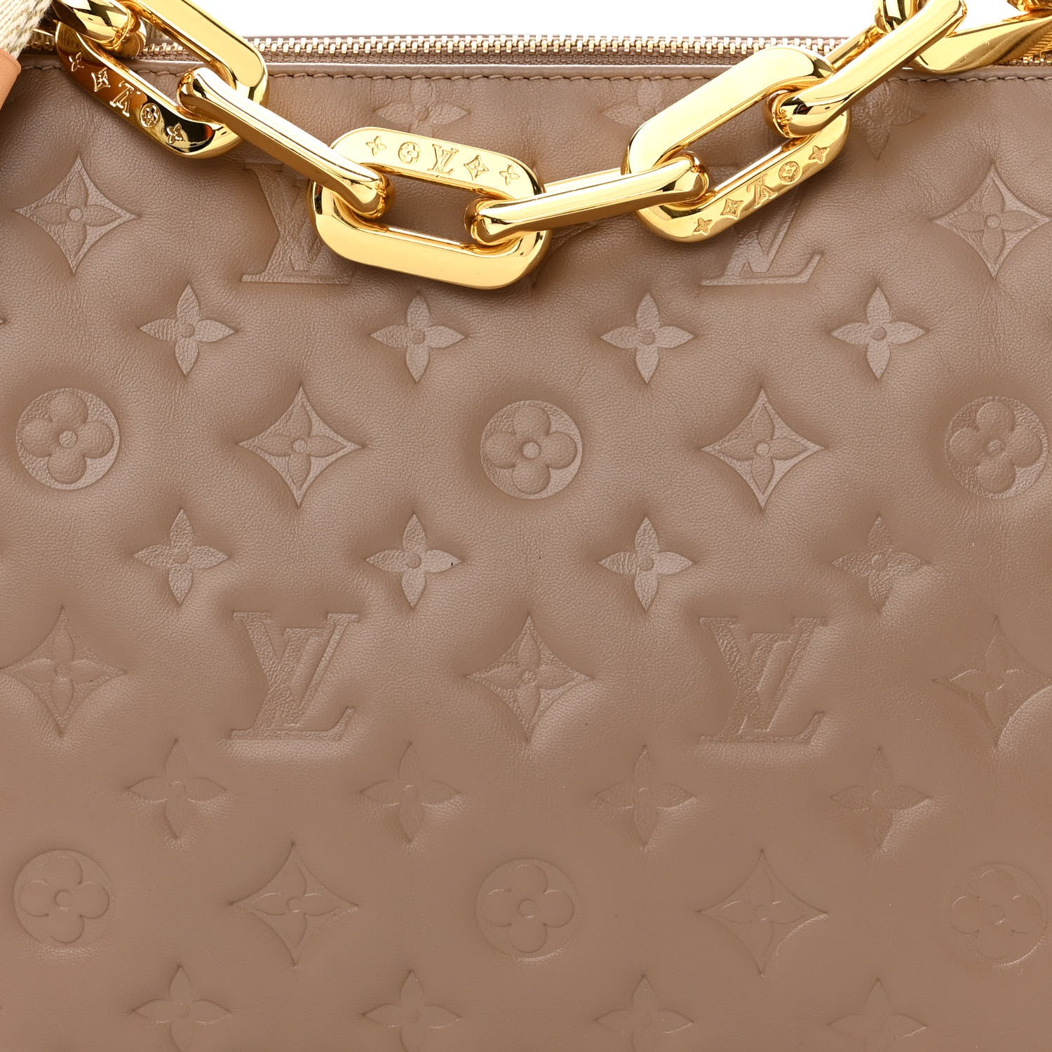 Louis Vuitton Lambskin Embossed Monogram Coussin MM Taupe 9 of 11