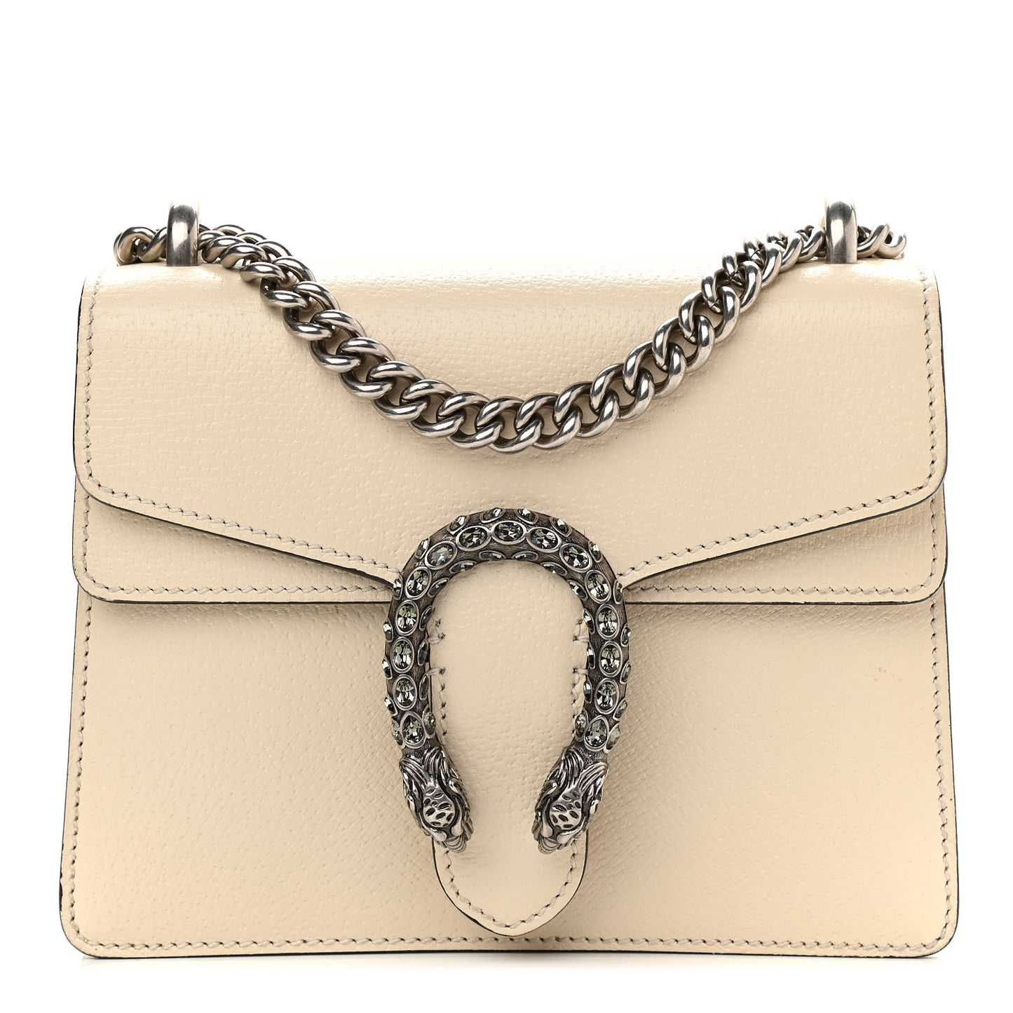 Textured Calfskin Crystal Mini Dionysus Shoulder Bag Mystic White