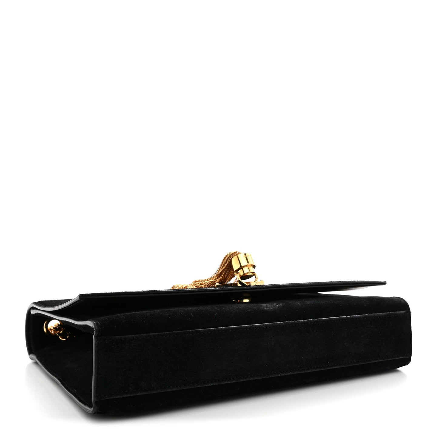 Suede Medium Classic Monogram Kate Tassel Satchel Black