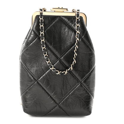 Chanel Shiny Aged Lambskin Quilted Kiss Lock Clutch With Chain Black 1 of 10