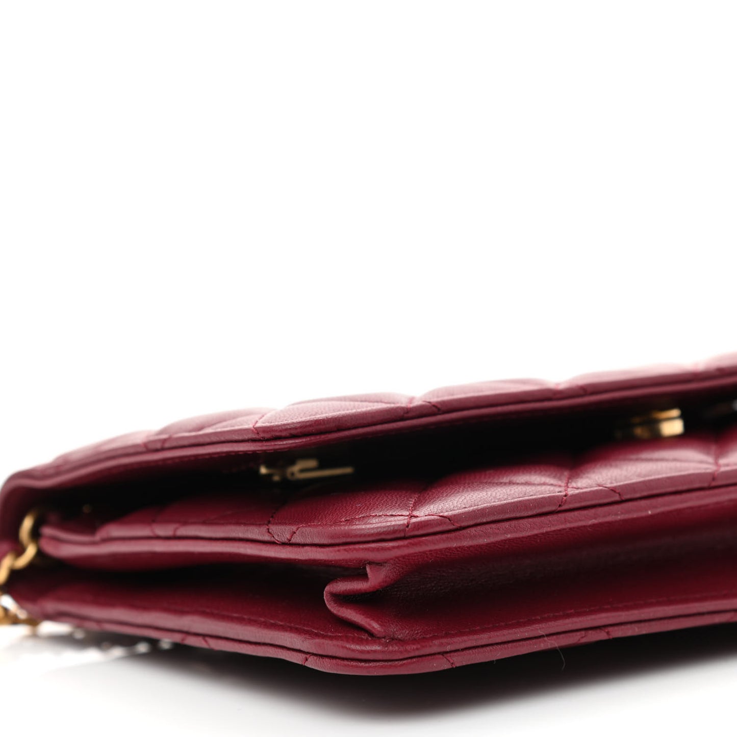 Lambskin Resin Quilted Coco Hearts Wallet On Chain WOC Burgundy