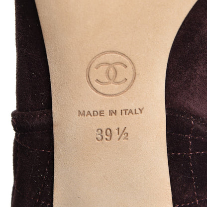 Chanel Suede Tweed Patent Quilted Zip Knee High Boots 39.5 Black Navy Burgundy 11 of 12