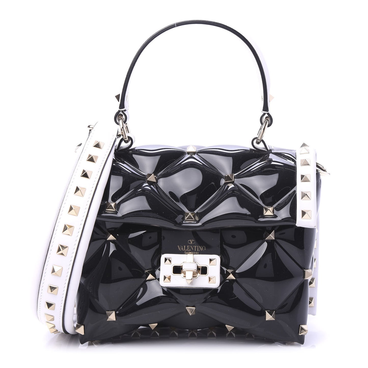 PVC Candystud Top Handle Bag Black White
