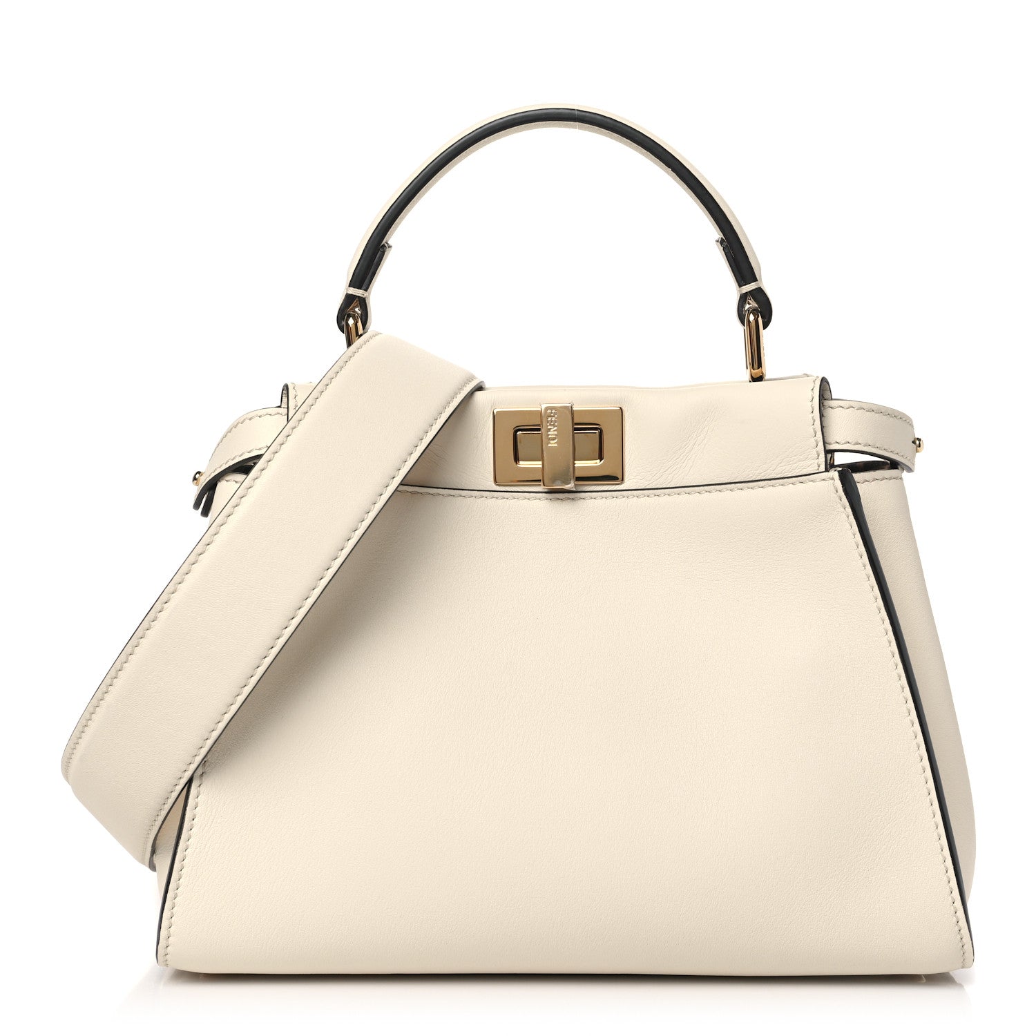 Fendi Vitello Seta Suede FF Mini Peekaboo Iconic Satchel Uovo Sigaro Marrone 1 of 11