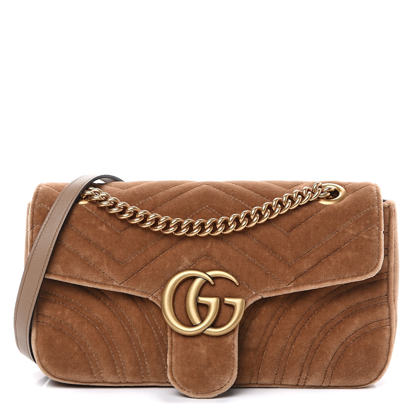 Velvet Matelasse Small GG Marmont Shoulder Bag Taupe
