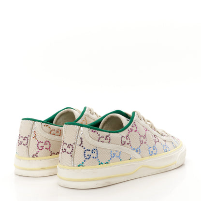 Gucci Canvas Lame Crystal GG Monogram Womens 1977 Tennis Sneakers 38 Gardenia Silver Mystic White 5 of 9