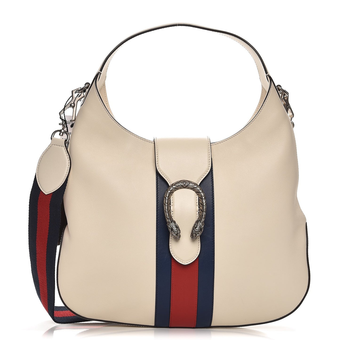 Calfskin Web Stripe Medium Dionysus Hobo White
