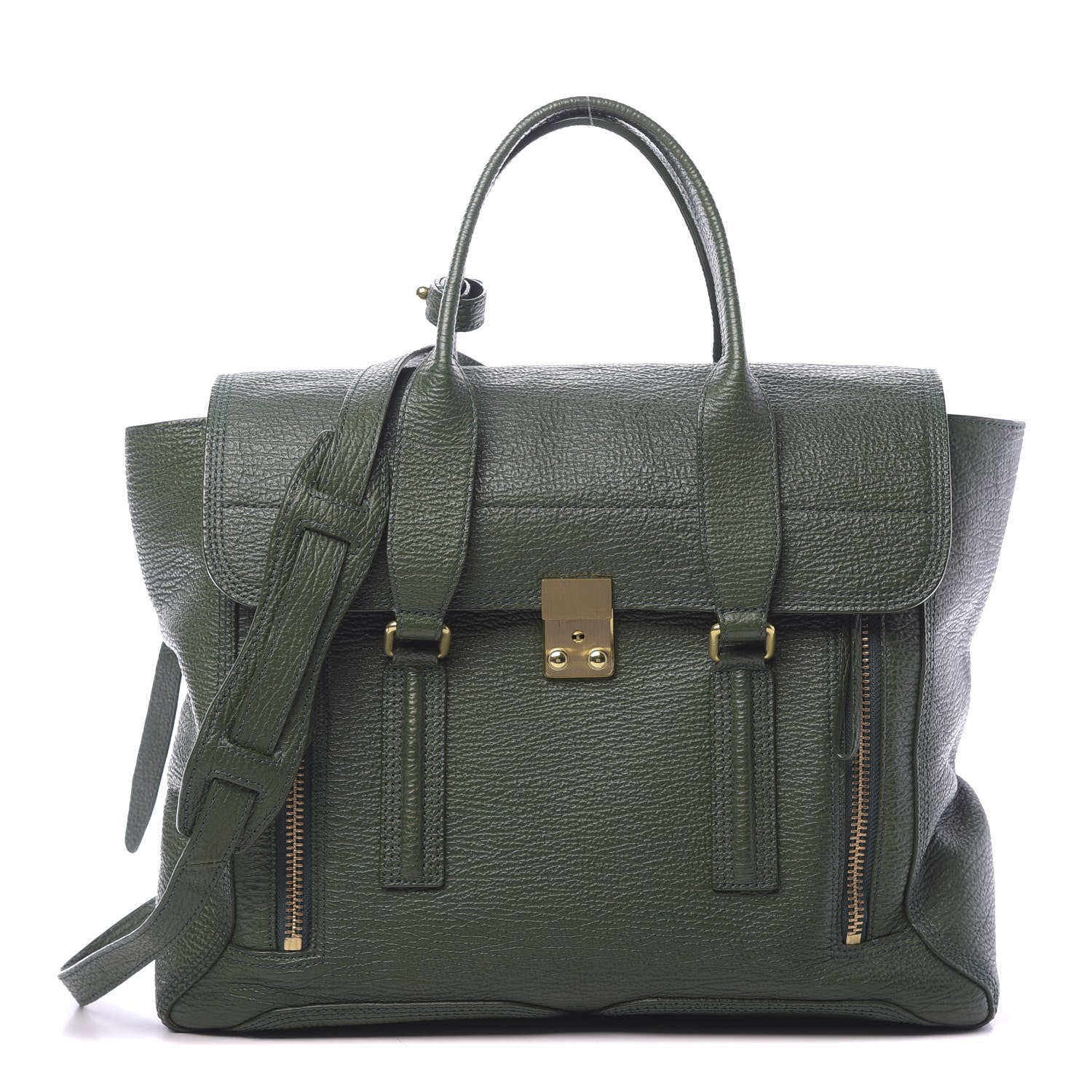 3.1 Phillip Lim 3.1 Textured Calfskin Large Pashli Satchel Jade 1 of 10