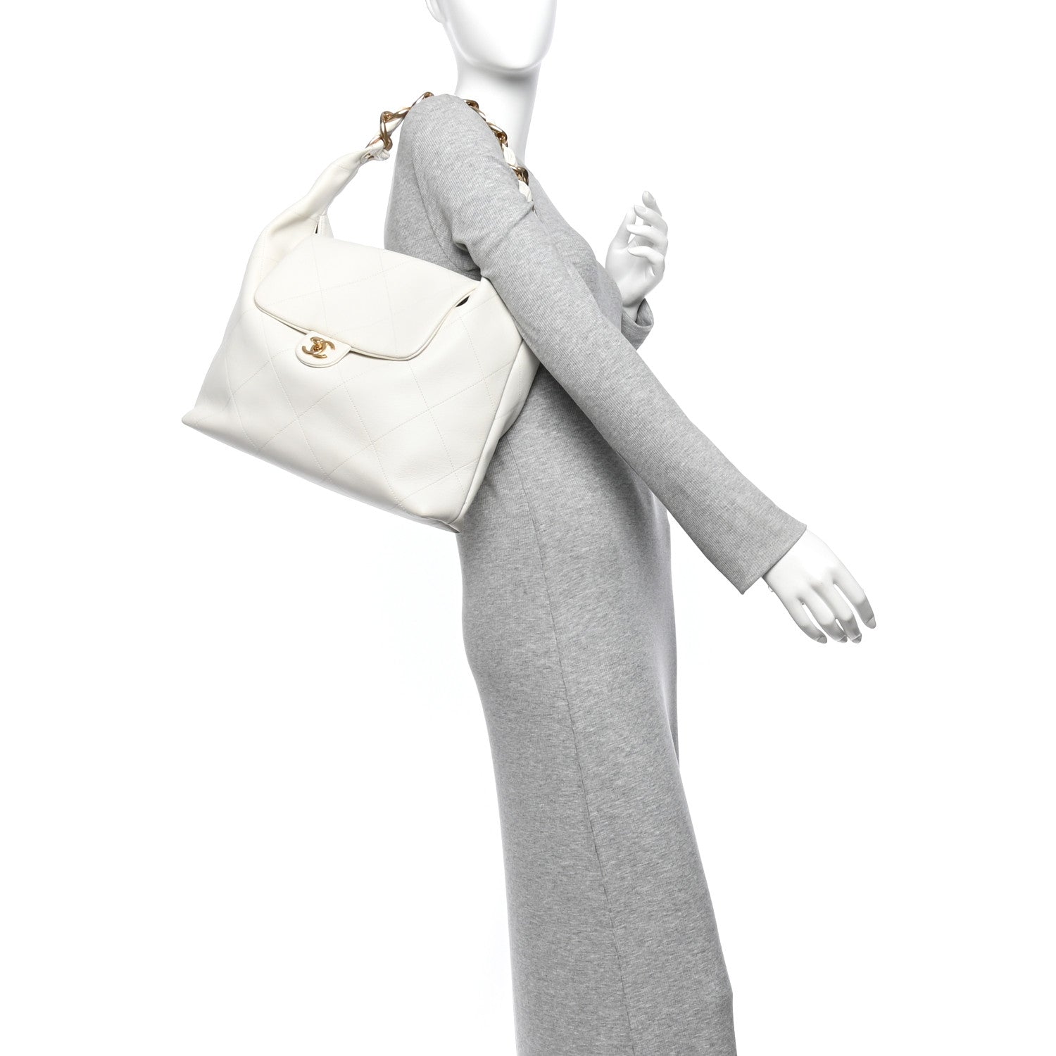 Chanel Calfskin Quilted Small Maxi Chain Hobo White 2 of 11