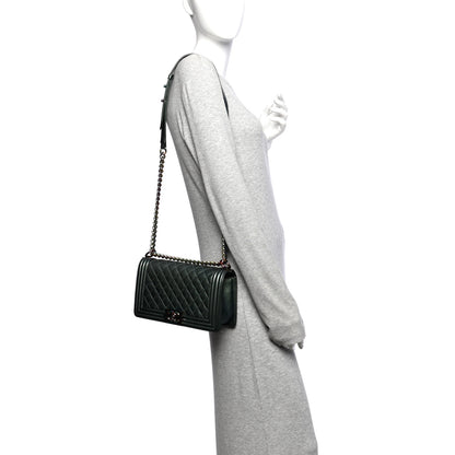 Chanel Iridescent Goatskin Quilted Medium Boy Flap Green 2 of 11