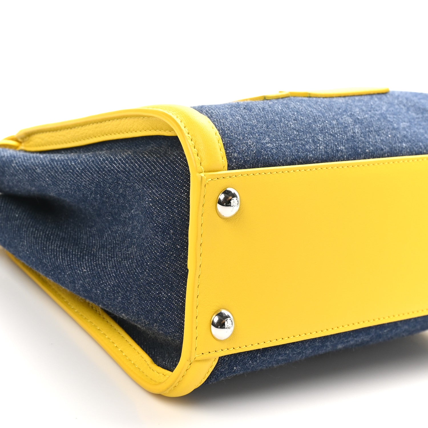 Fendi Denim Fabric Nappa FF Mini Peekaboo Iconic Satchel Yellow 9 of 10