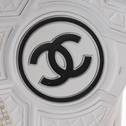 Chanel Suede Calfskin Lambskin Neoprene High Top CC Sneakers 38.5 White Fluo Orange 6 of 10