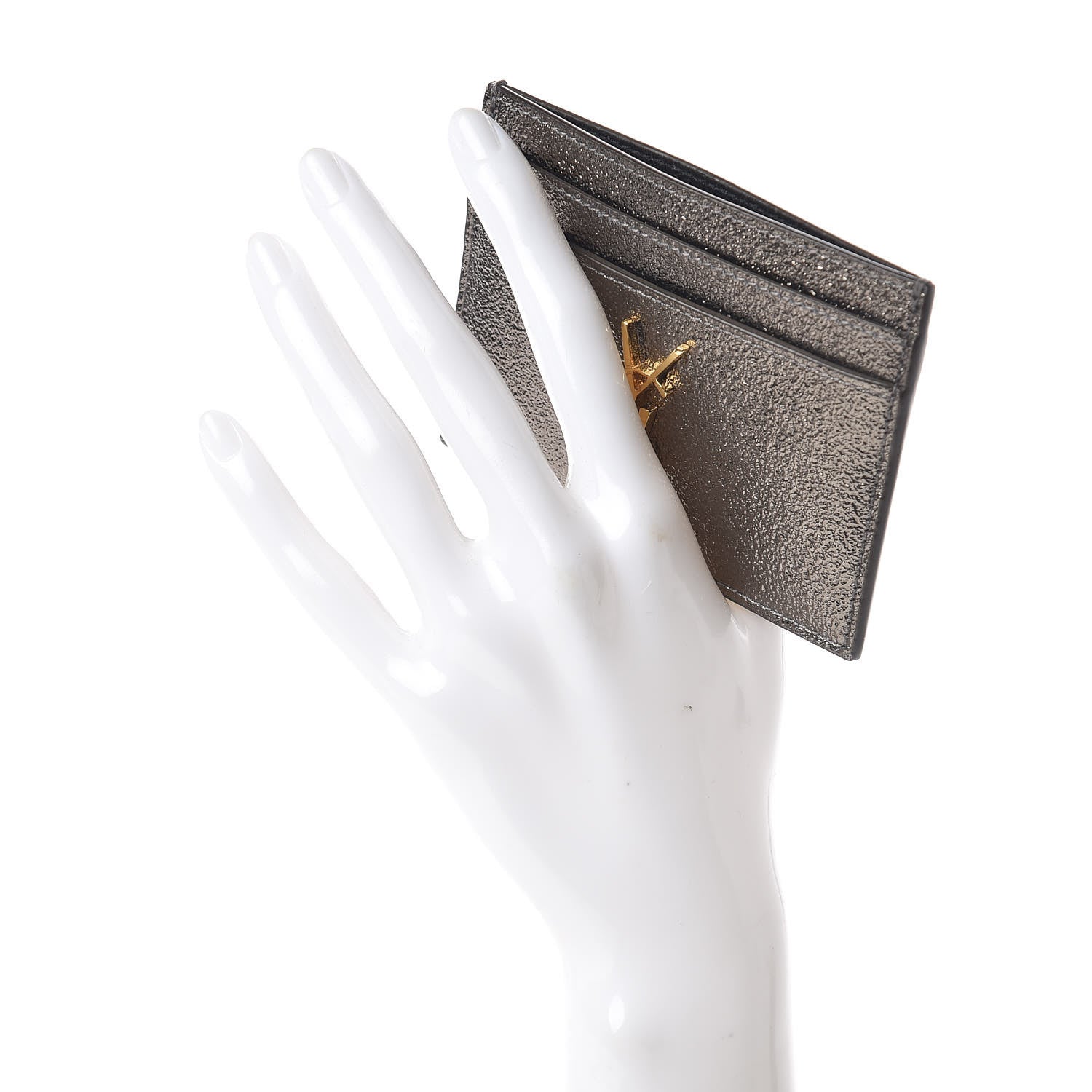 Saint Laurent Metallic Grained Calfskin Monogram Credit Card Case Gris 2 of 7