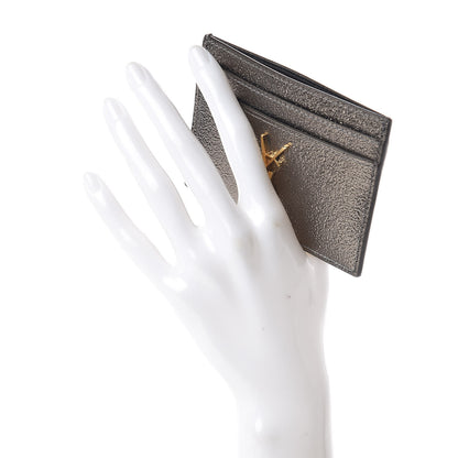 Saint Laurent Metallic Grained Calfskin Monogram Credit Card Case Gris 2 of 7