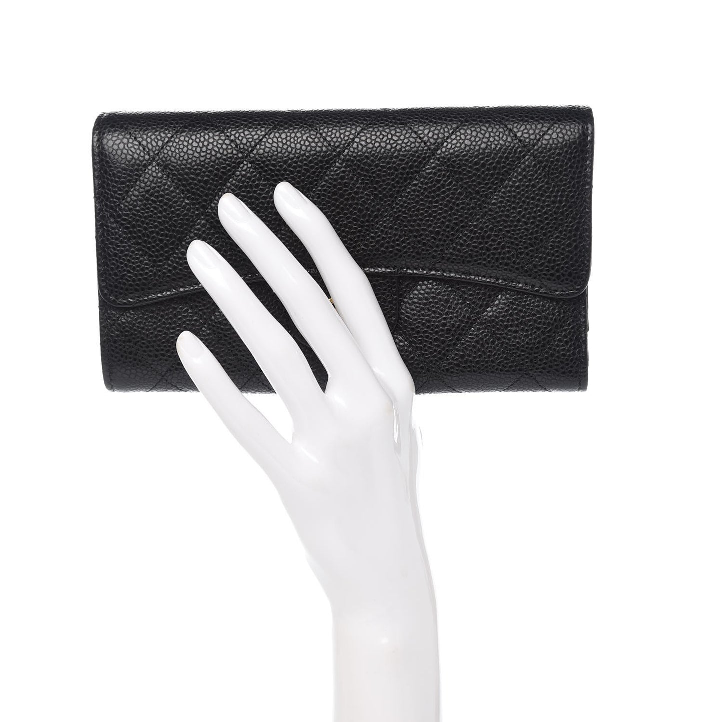 Caviar Quilted Large Flap Wallet Black