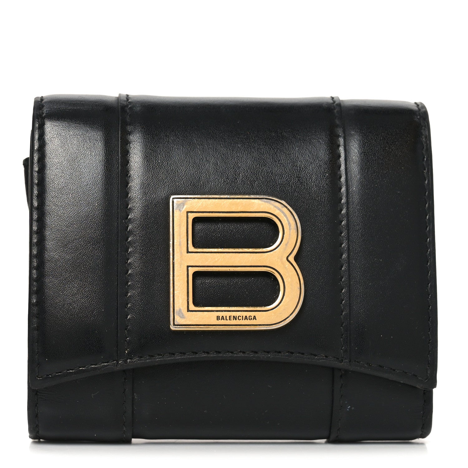 Balenciaga Shiny Box Calfskin Hourglass Compact Wallet Black 1 of 8