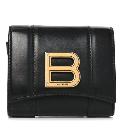 Balenciaga Shiny Box Calfskin Hourglass Compact Wallet Black 1 of 8