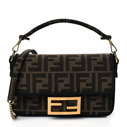 Fendi Fabric Jacquard FF 1974 Mini Baguette Tobacco Moro Black 1 of 10