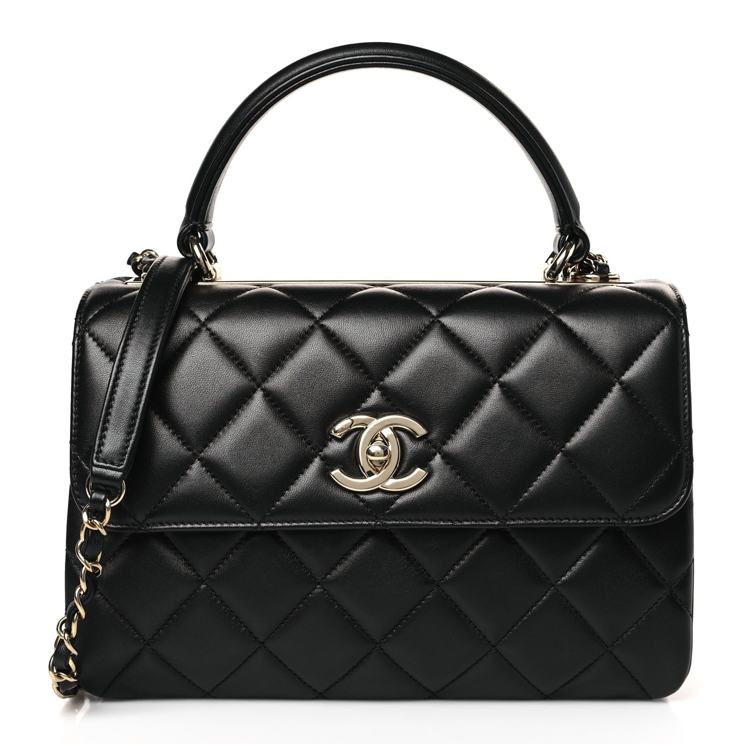 Lambskin Quilted Small Trendy CC Dual Handle Flap Bag Black