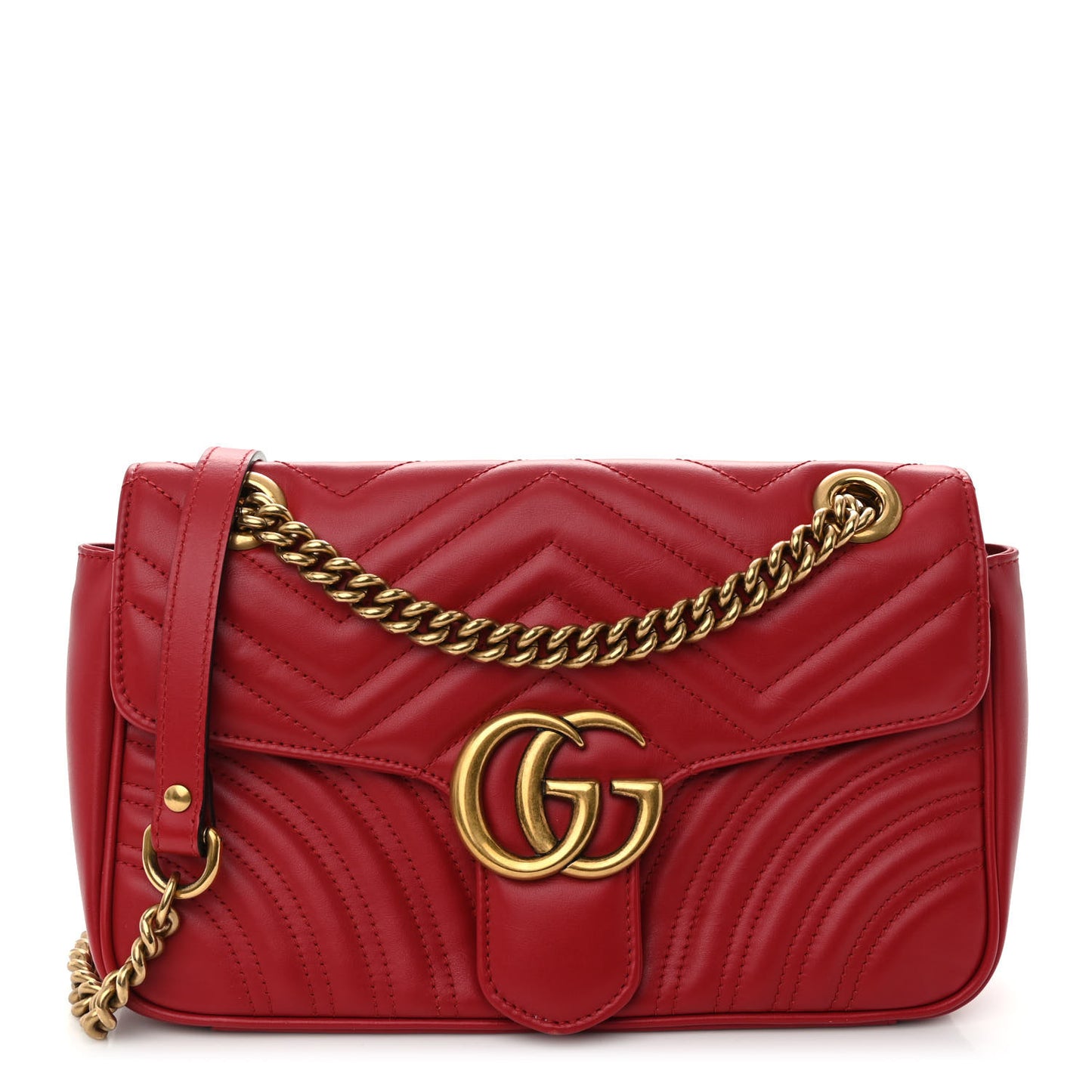 Calfskin Matelasse Small GG Marmont Shoulder Bag Hibiscus Red