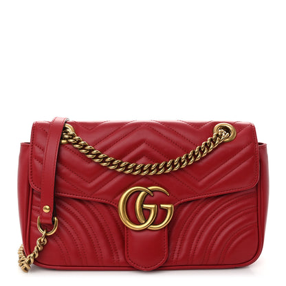 Gucci Calfskin Matelasse Small GG Marmont Shoulder Bag Hibiscus Red 1 of 10