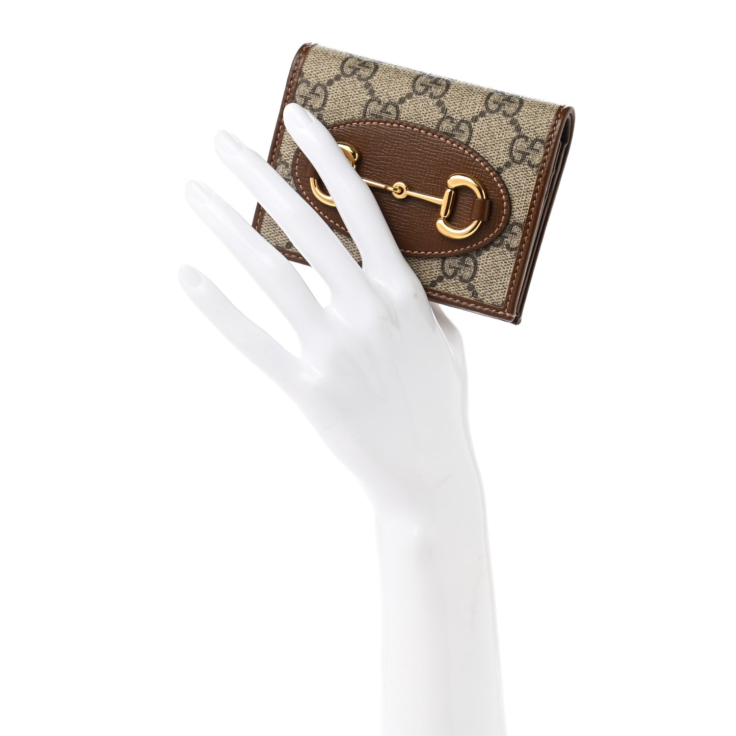 GG Supreme Monogram Horsebit 1955 Card Case Wallet Beige Ebony Brown Sugar