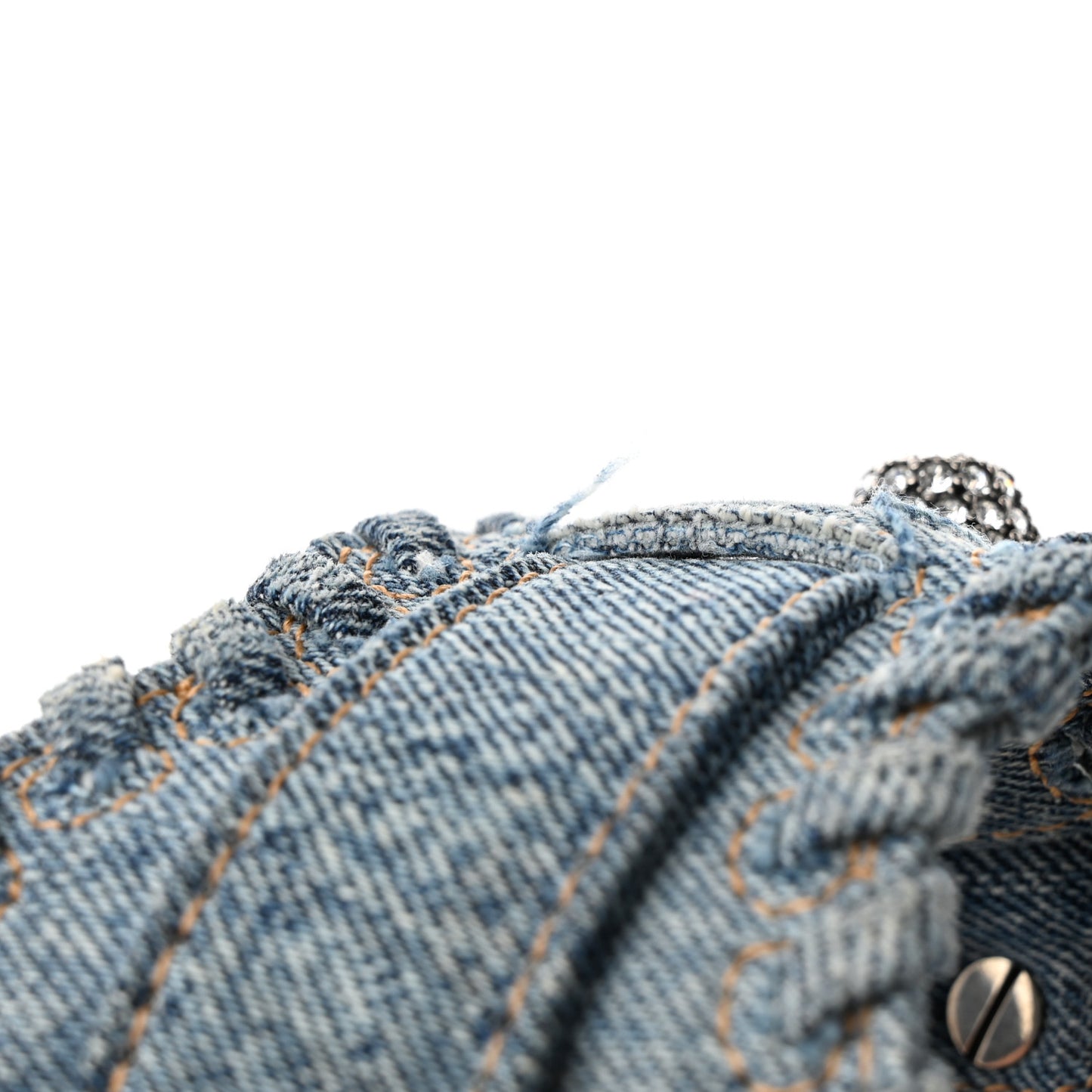 Washed Frayed Denim Crystal Small Le Cagole Shoulder Bag Blue