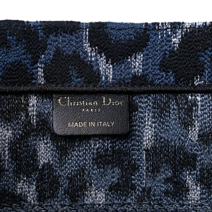 Christian Dior Canvas Mizza Embroidered Medium Leopard Book Tote Blue 6 of 11