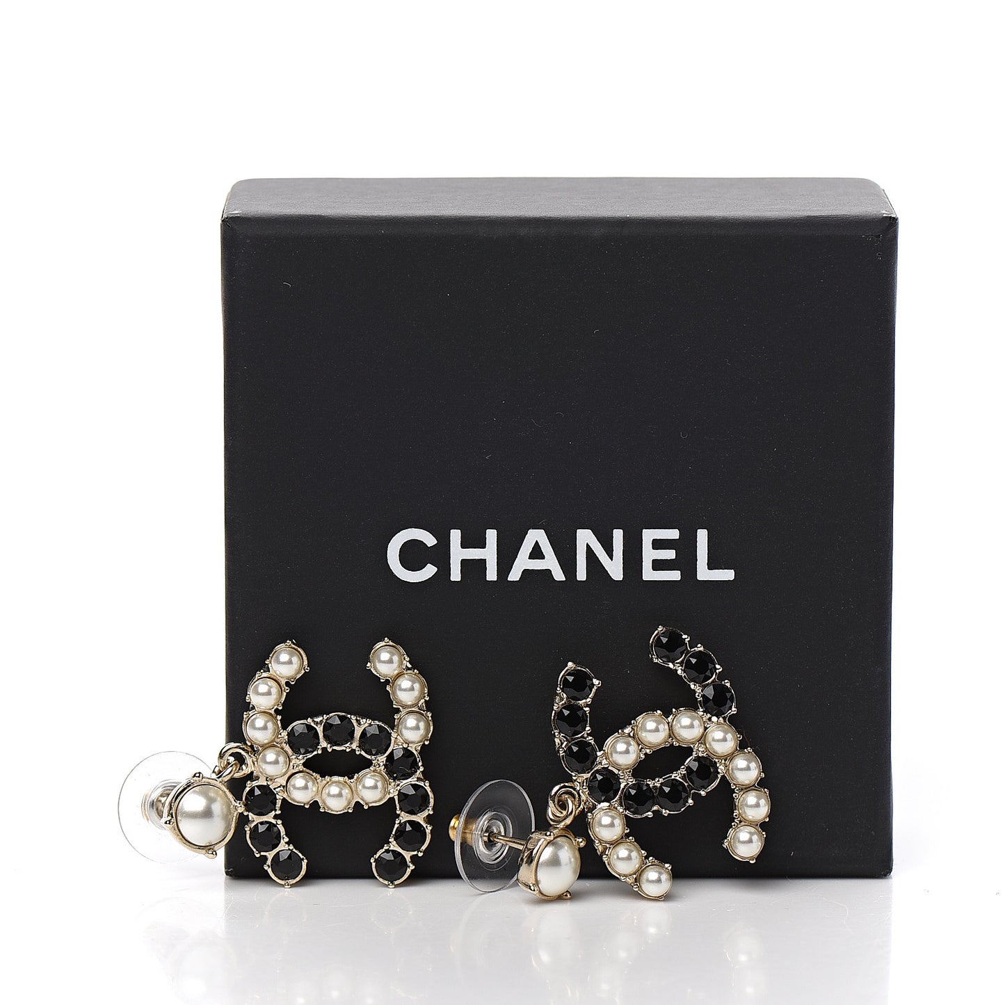 Resin Pearl Dazzling Domino CC Drop Earrings Gold Black