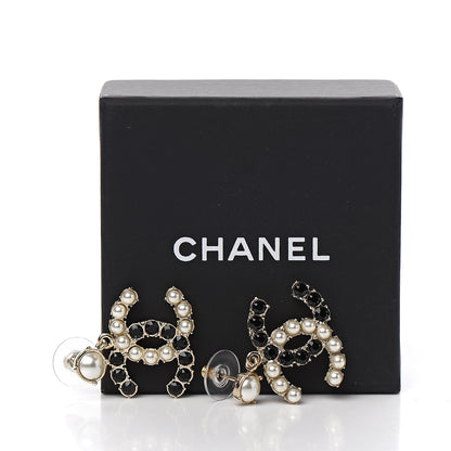 Chanel Resin Pearl Dazzling Domino CC Drop Earrings Gold Black 4 of 4