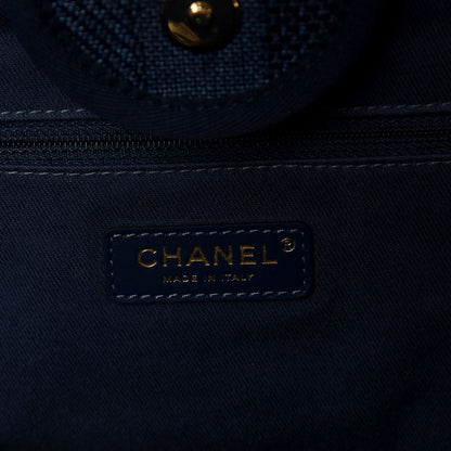 Chanel Mixed Fibers Striped Medium Deauville Tote Navy Blue 9 of 11