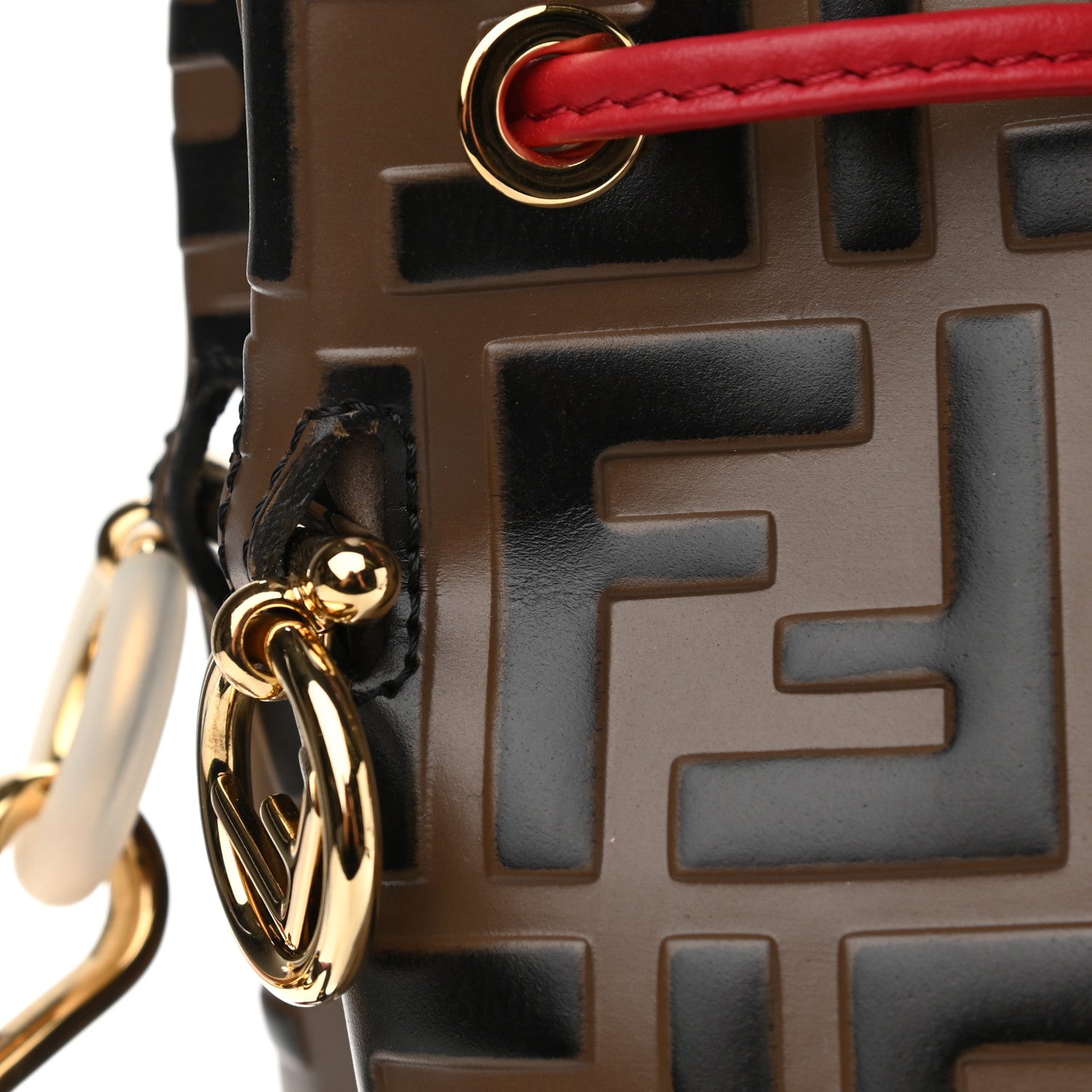 Fendi Vitello Grace F is Fendi Bi-Color FF 1974 Embossed Grande Mon Tresor Bucket Bag Maya Black Fragola 14 of 14