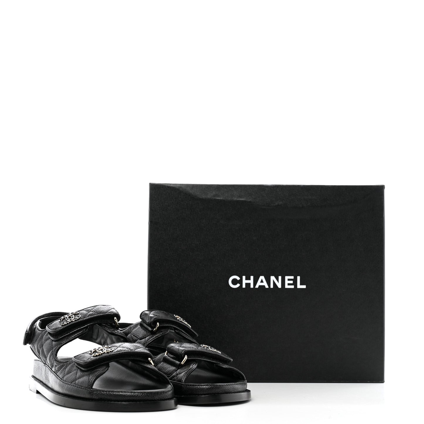 Grained Calfskin Velcro Dad Sandals 37.5 Black