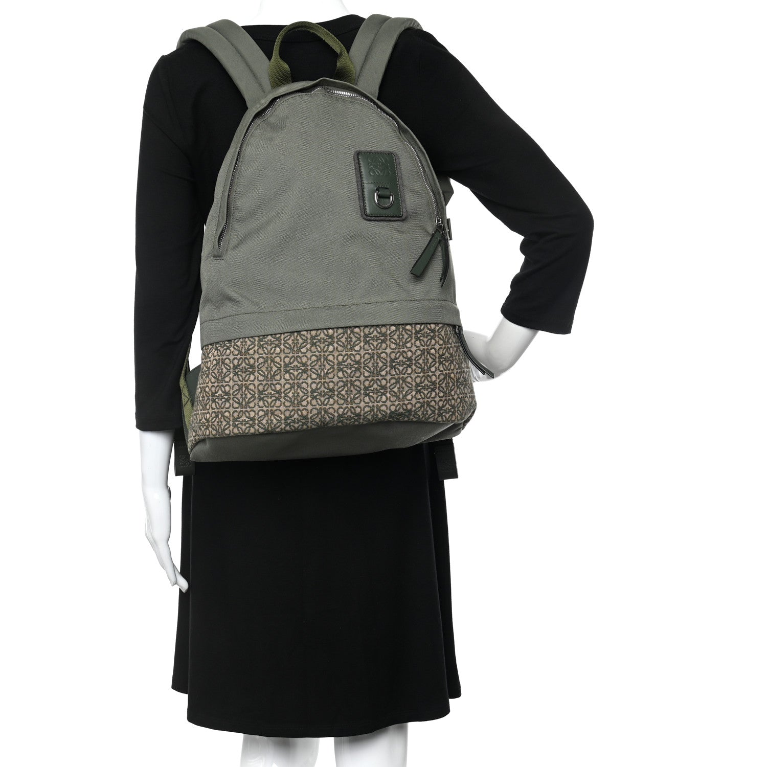 Loewe Jacquard Anagram Calfskin Round Slim Backpack Khaki Green 2 of 9