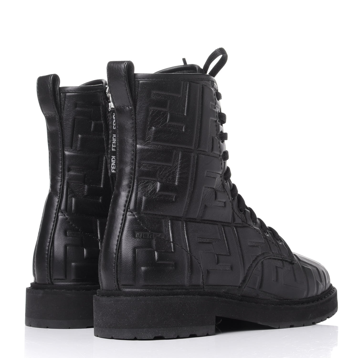 Fendi Nappa FF Embossed Womens Biker Boots 38.5 Black 4 of 10