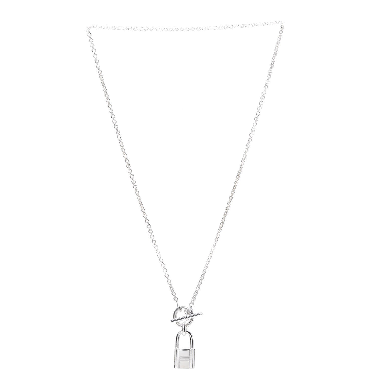 Hermes Sterling Silver Cadenas Kelly Lock Pendant Necklace 3 of 6