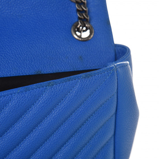 Grained Calfskin Matelasse Monogram Classic Medium Chain Bag Royal Blue