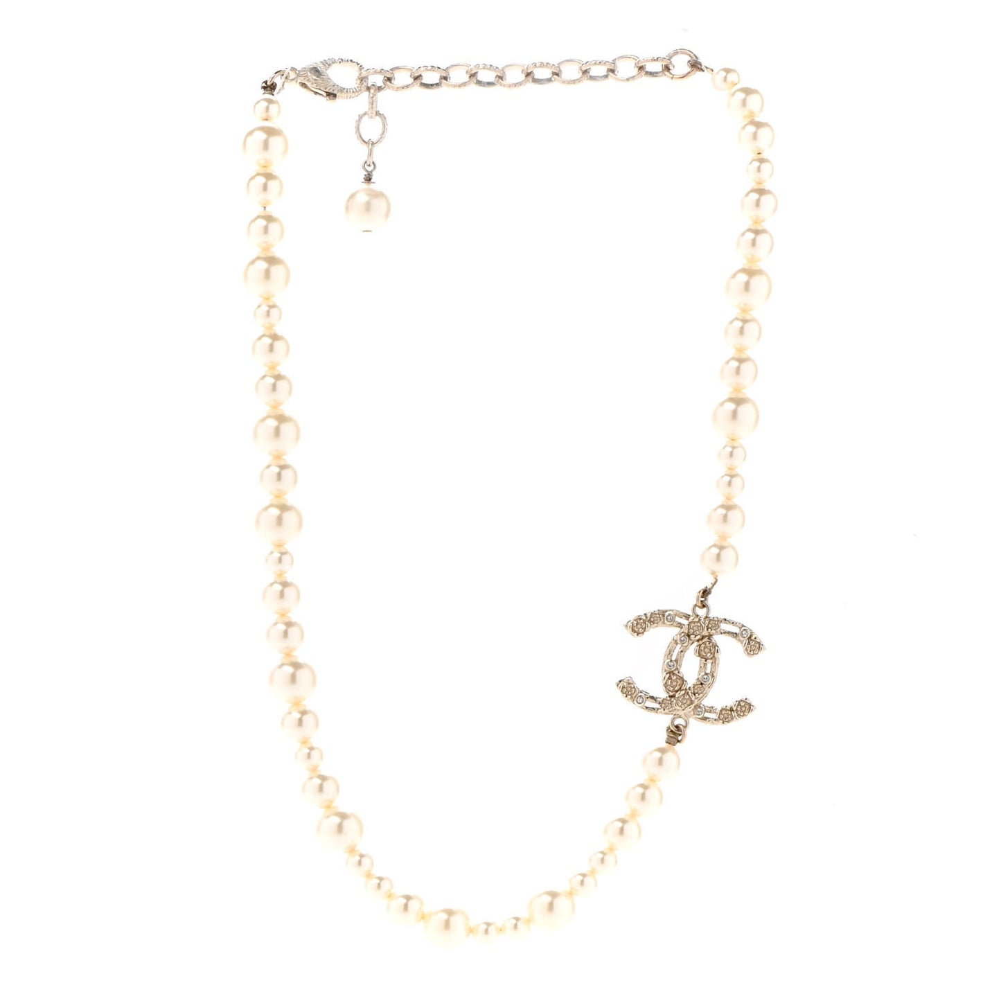 Pearl Crystal CC Camellia Short Necklace Gold