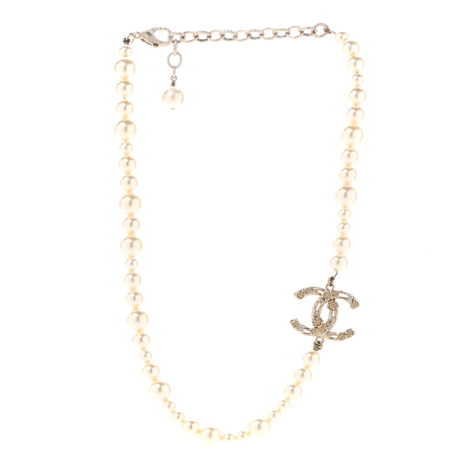 Chanel Pearl Crystal CC Camellia Short Necklace Gold 3 of 6