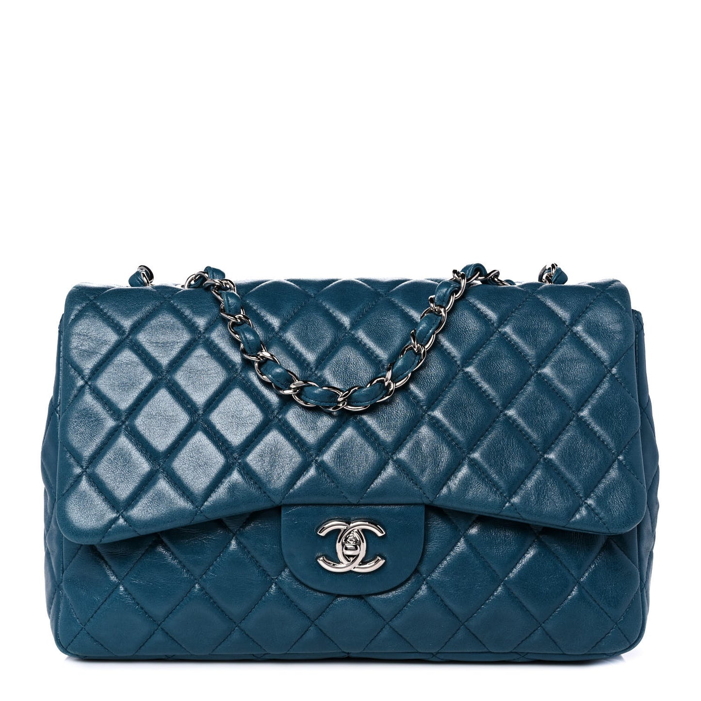 Lambskin Quilted Jumbo Single Flap Turquoise