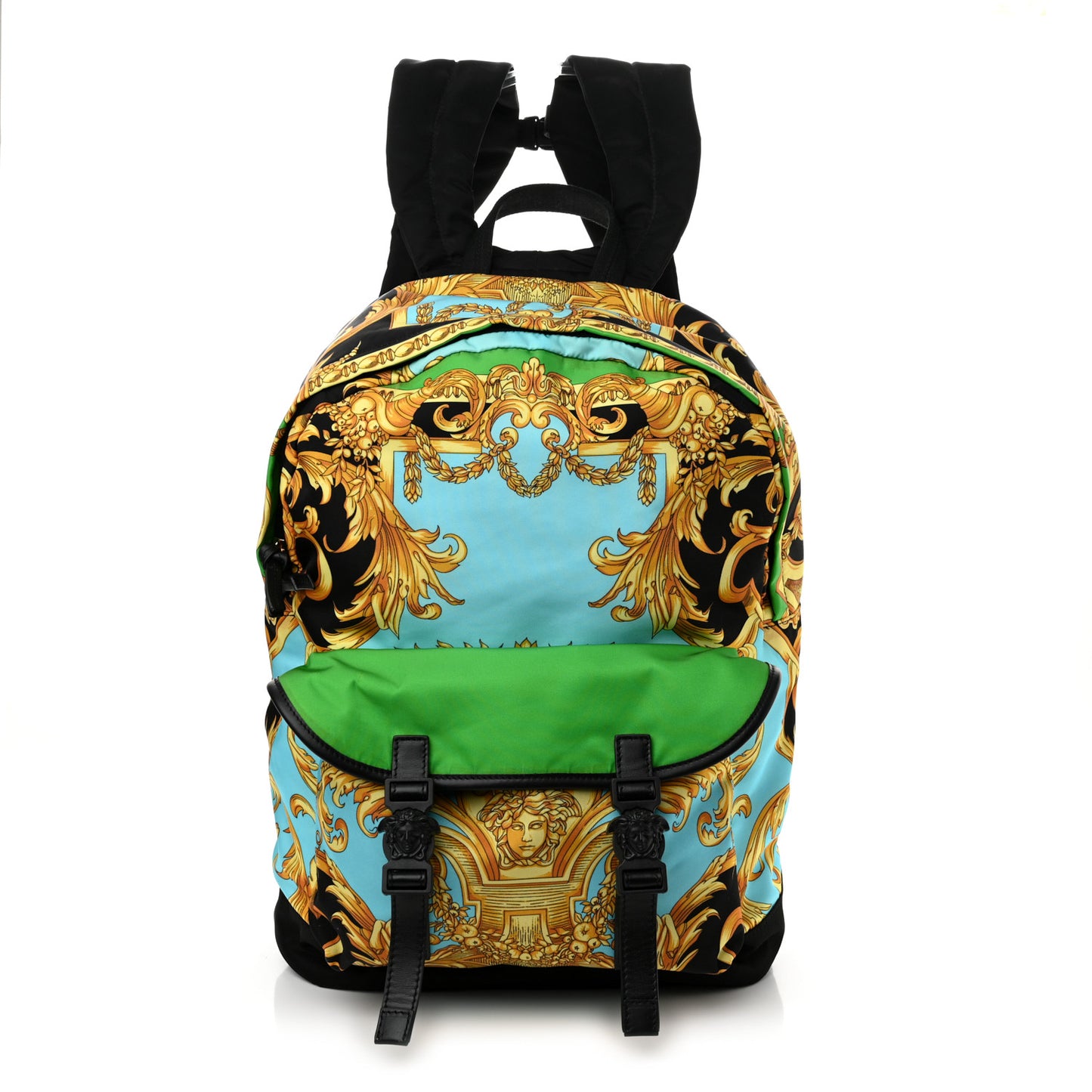 Nylon Barocco Signature Print Backpack Blue Multicolor