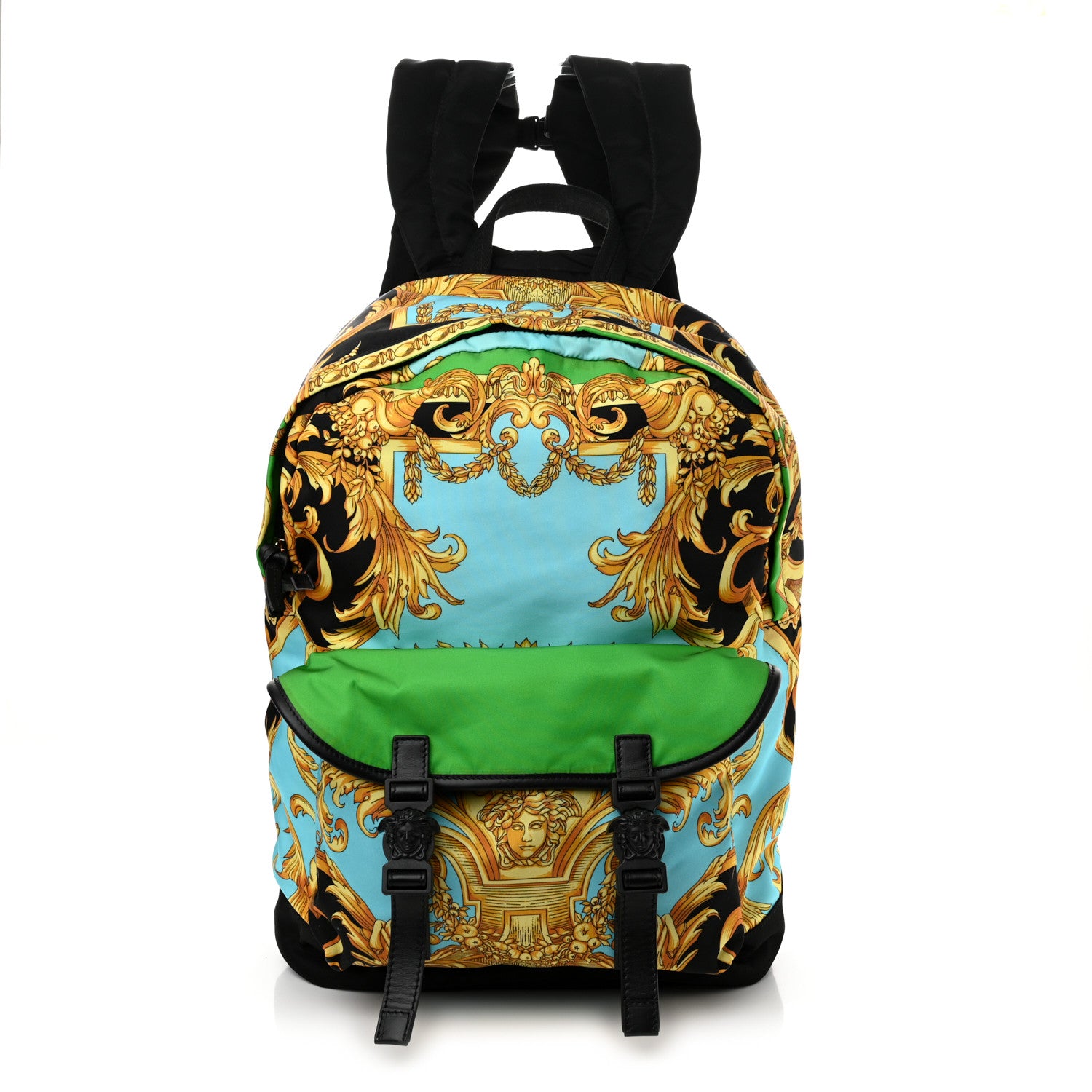 Versace Nylon Barocco Signature Print Backpack Blue Multicolor 1 of 10
