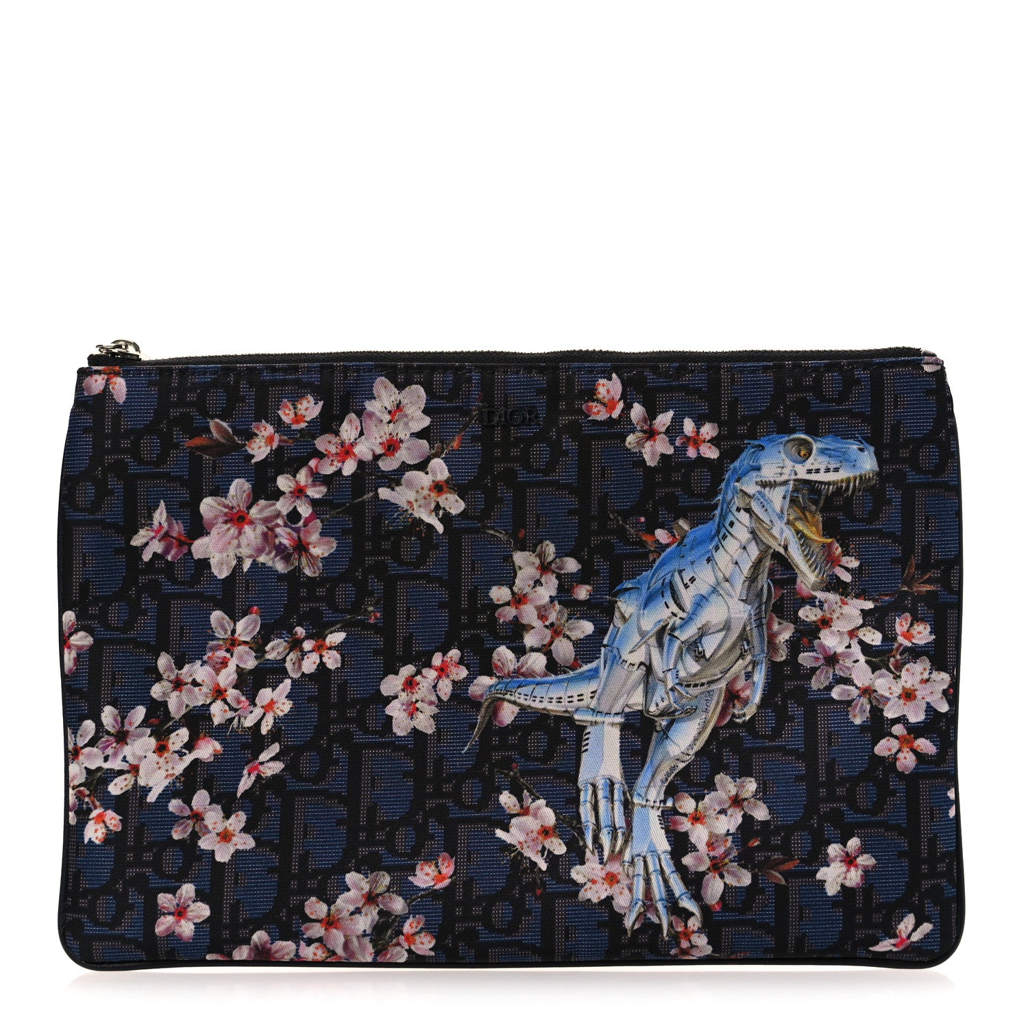 Christian Dior x Sorayama Nylon Grained Calfskin Oblique Zipped Pouch Navy Blue 1 of 7