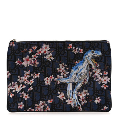 Christian Dior x Sorayama Nylon Grained Calfskin Oblique Zipped Pouch Navy Blue 1 of 7