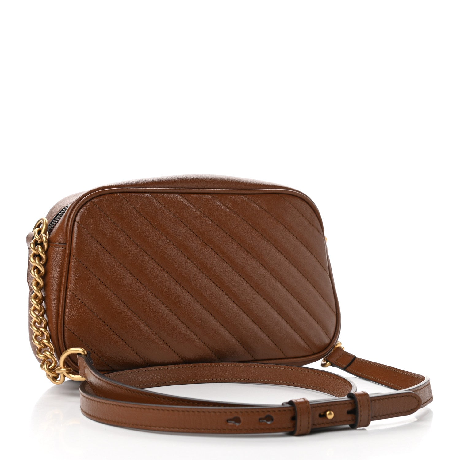 Gucci Glazed Calfskin Matelasse Diagonal Small GG Marmont Chain Shoulder Bag Cuir 3 of 10