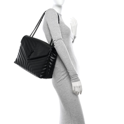 Saint Laurent Calfskin Y Quilted Monogram Monochrome Large Loulou Chain Satchel Black 2 of 12