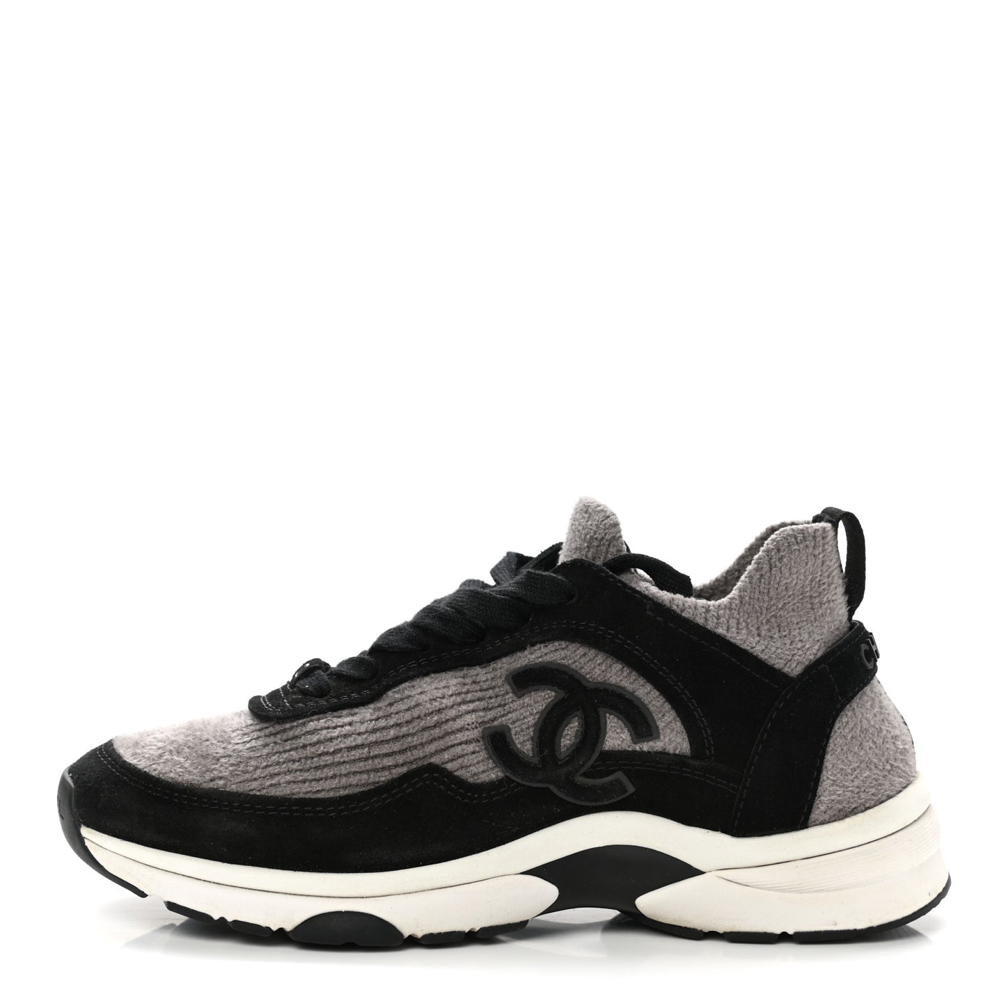 Fabric Suede Calfskin CC Sneakers 36 Grey Black